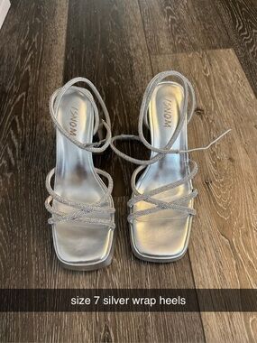 ISNOM Silver Strappy Wrap Heels